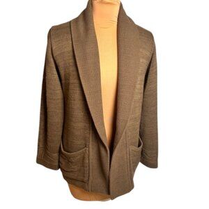 Goddis Taupe Marled Open Cardigan S/M Chunky Knit Pocket Sweater